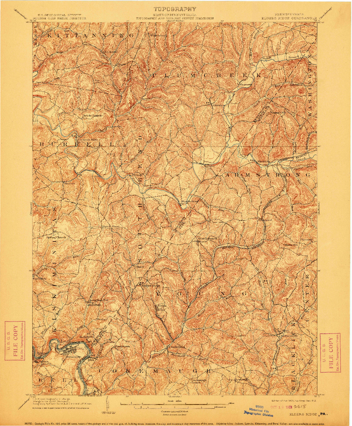 USGS 1:62500-SCALE QUADRANGLE FOR ELDERS RIDGE, PA 1904