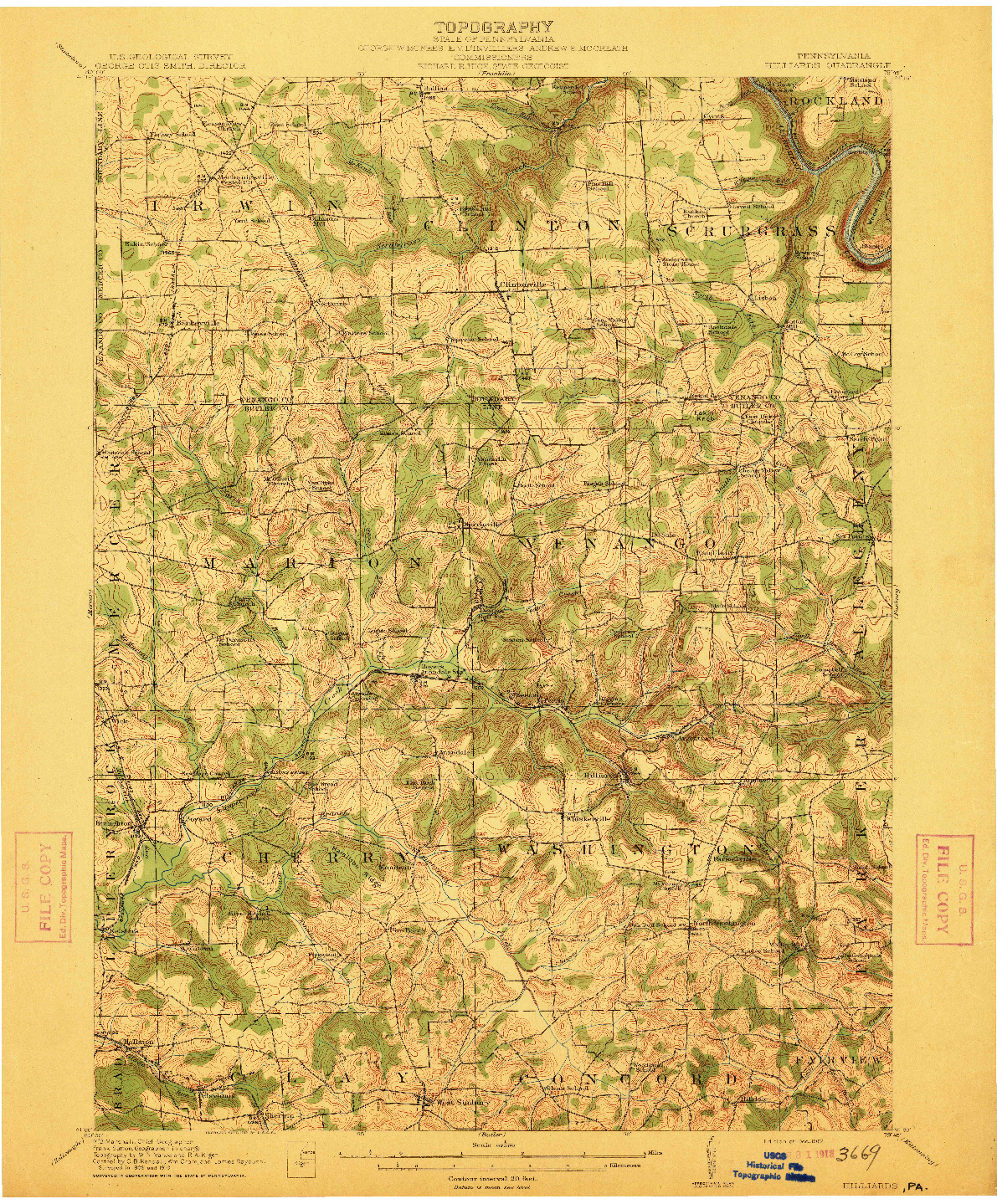 USGS 1:62500-SCALE QUADRANGLE FOR HILLIARDS, PA 1912