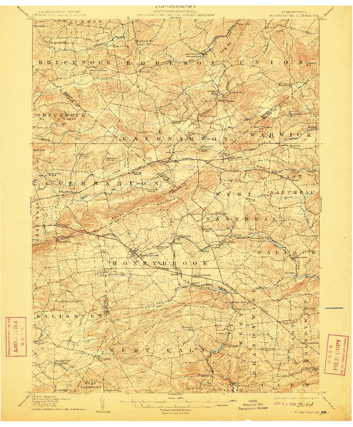 USGS 1:62500-SCALE QUADRANGLE FOR HONEYBROOK, PA 1907
