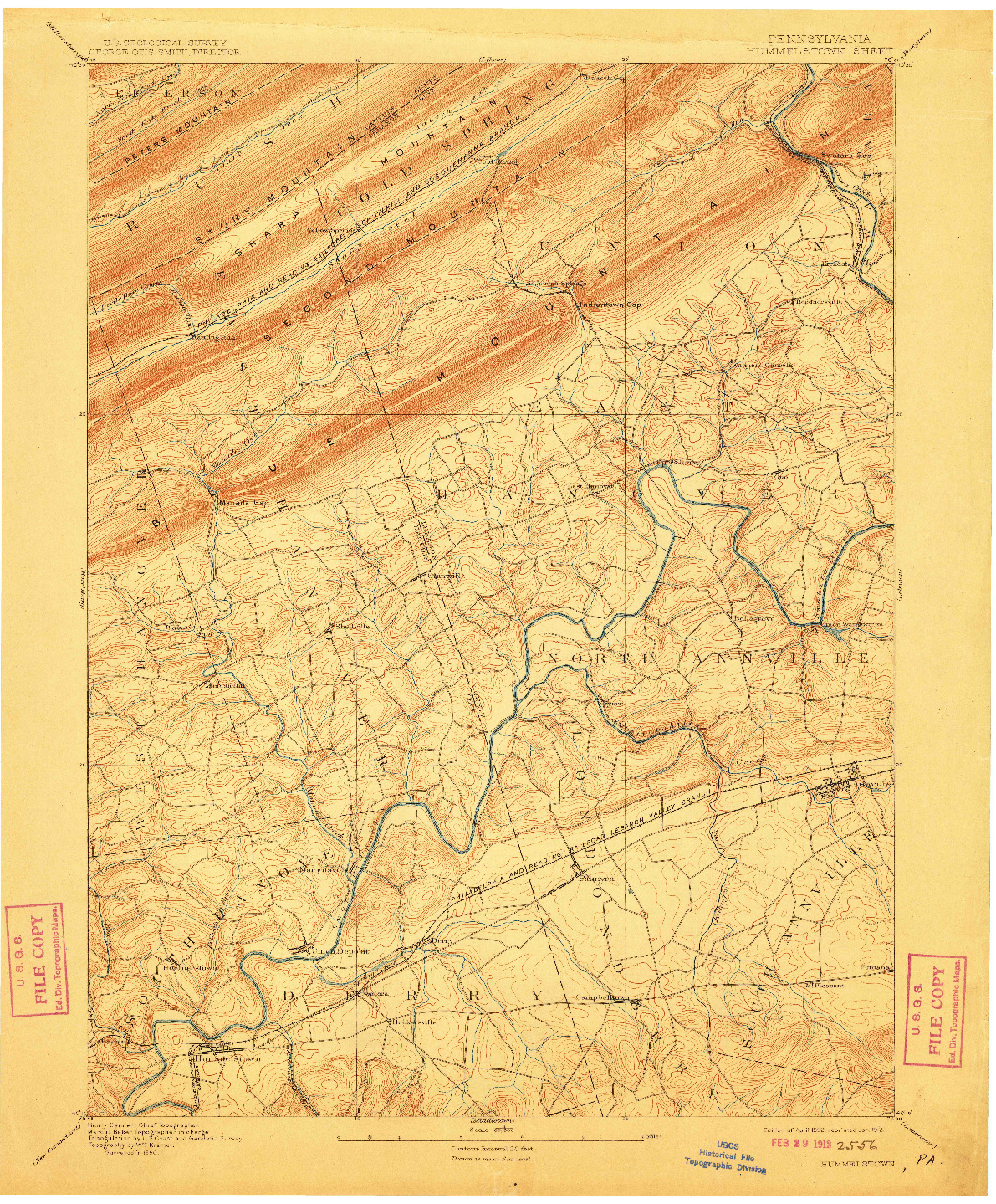 USGS 1:62500-SCALE QUADRANGLE FOR HUMMELSTOWN, PA 1892