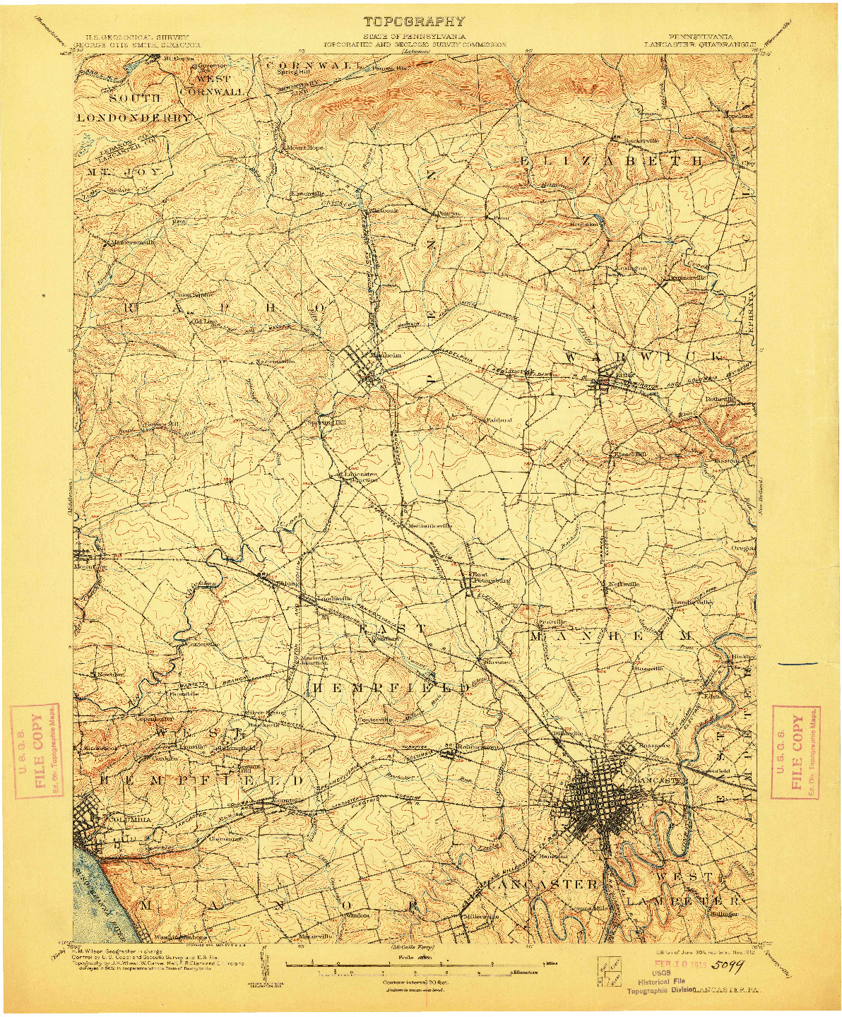 USGS 1:62500-SCALE QUADRANGLE FOR LANCASTER, PA 1904