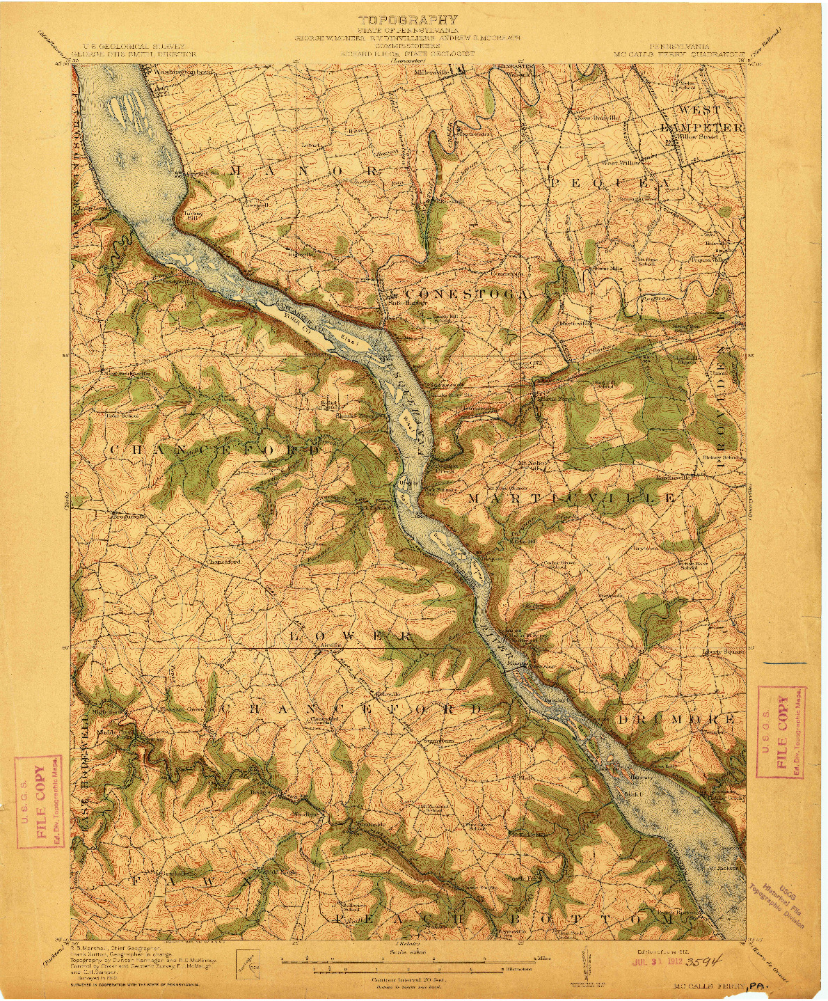 USGS 1:62500-SCALE QUADRANGLE FOR MC CALLS FERRY, PA 1912