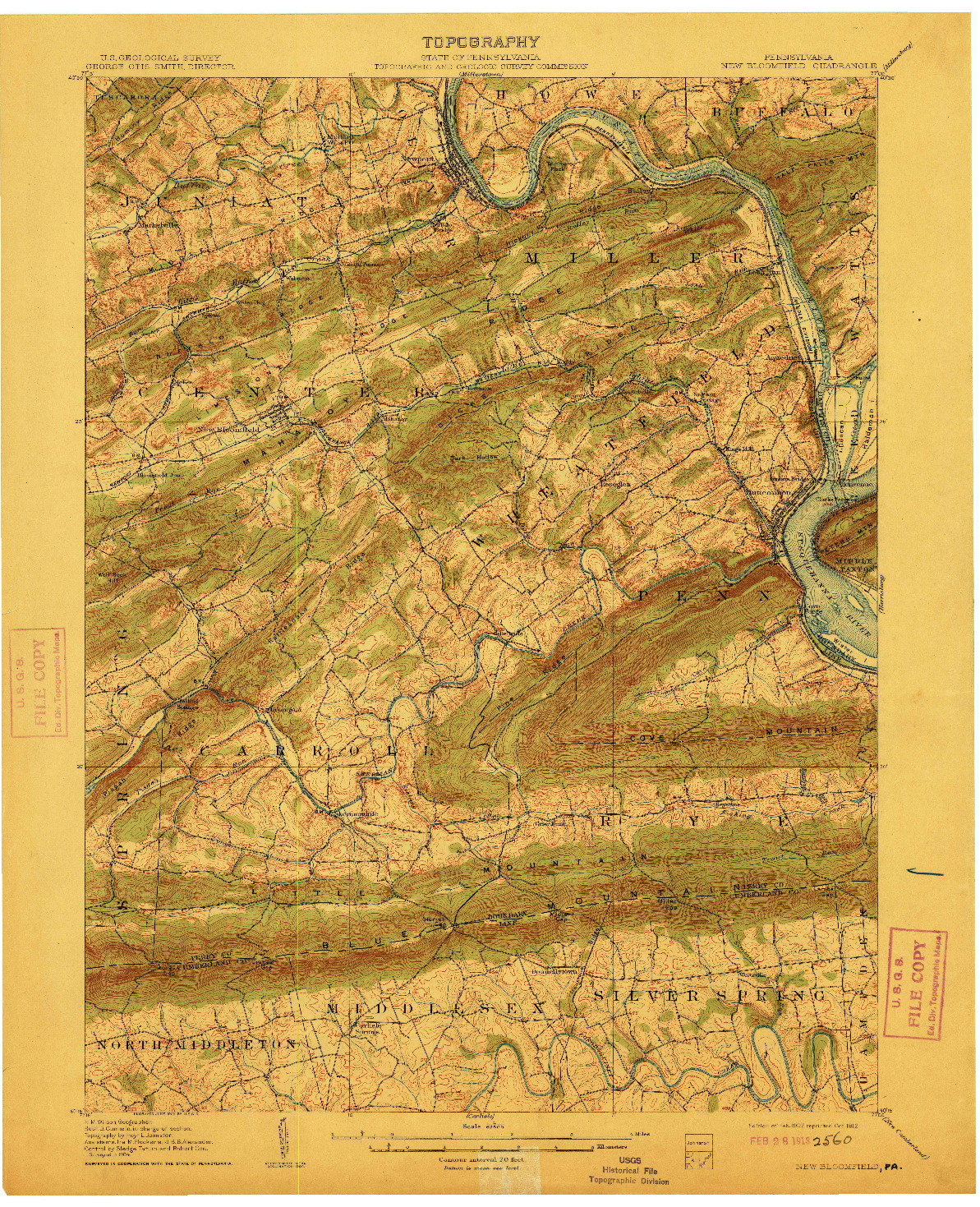 USGS 1:62500-SCALE QUADRANGLE FOR NEW BLOOMFIELD, PA 1907