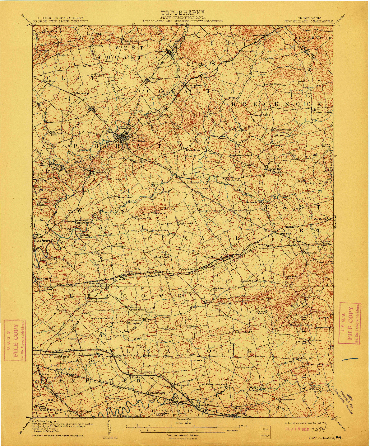 USGS 1:62500-SCALE QUADRANGLE FOR NEW HOLLAND, PA 1908