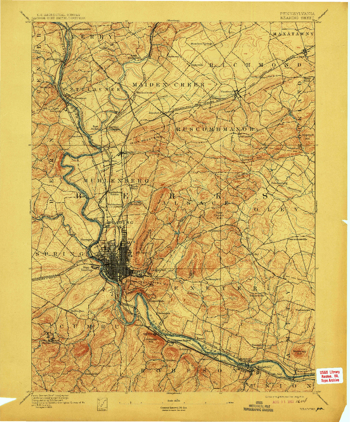 USGS 1:62500-SCALE QUADRANGLE FOR READING, PA 1894