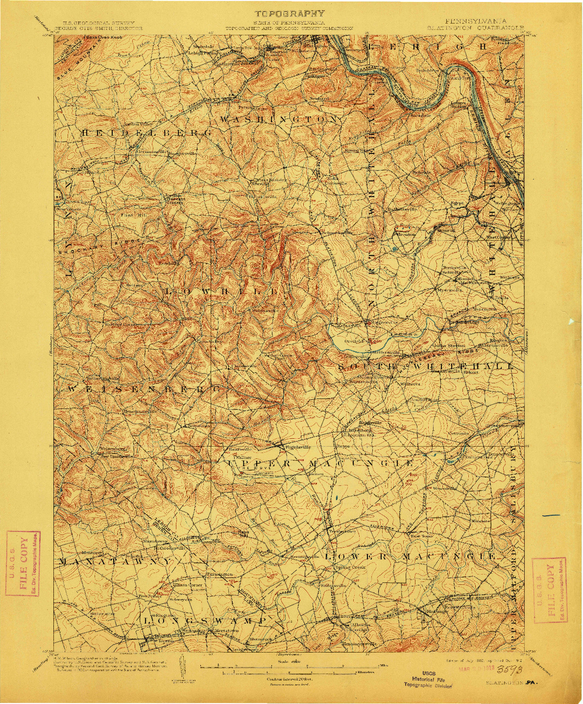 USGS 1:62500-SCALE QUADRANGLE FOR SLATINGTON, PA 1902