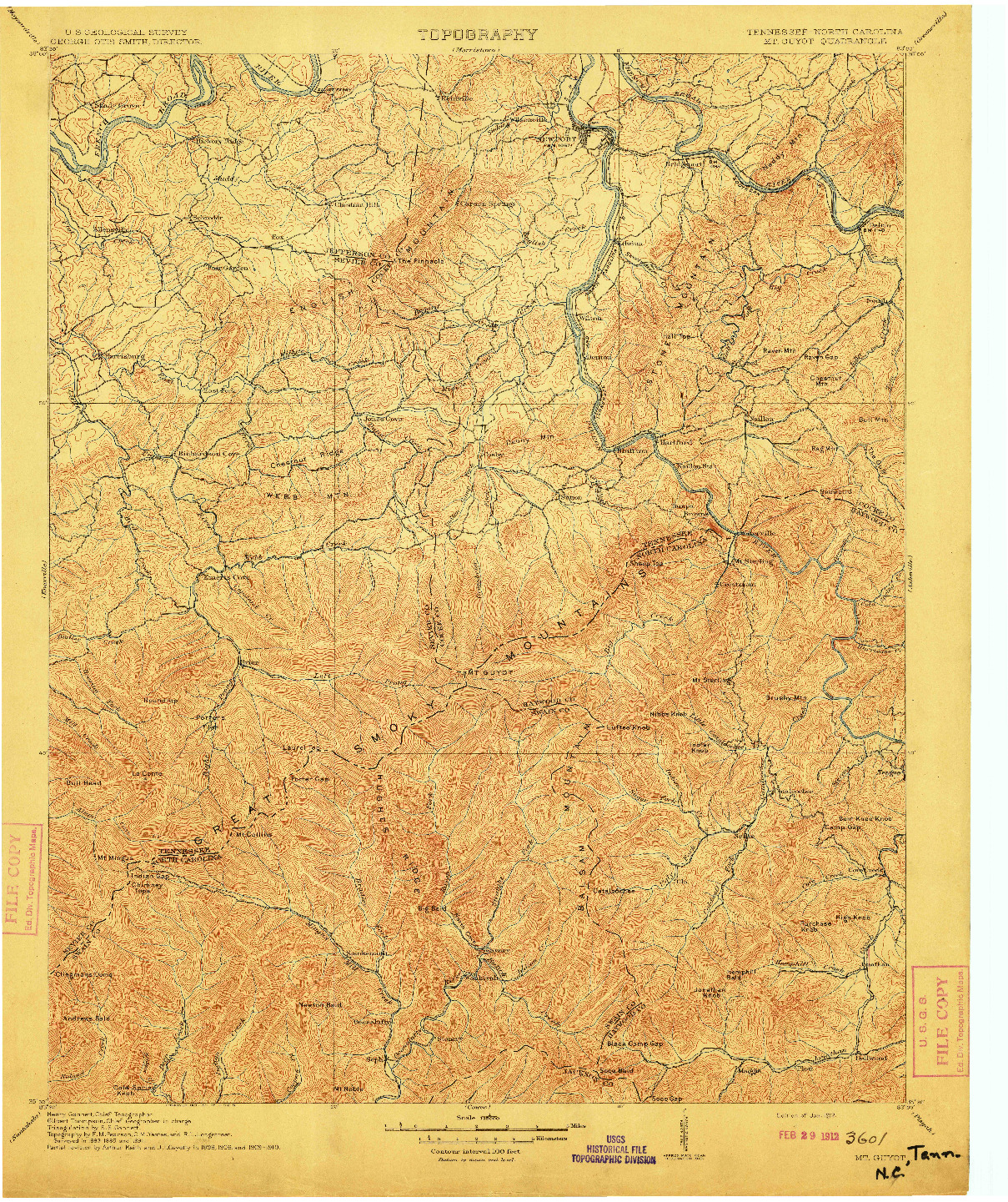 USGS 1:125000-SCALE QUADRANGLE FOR MT GUYOT, TN 1912