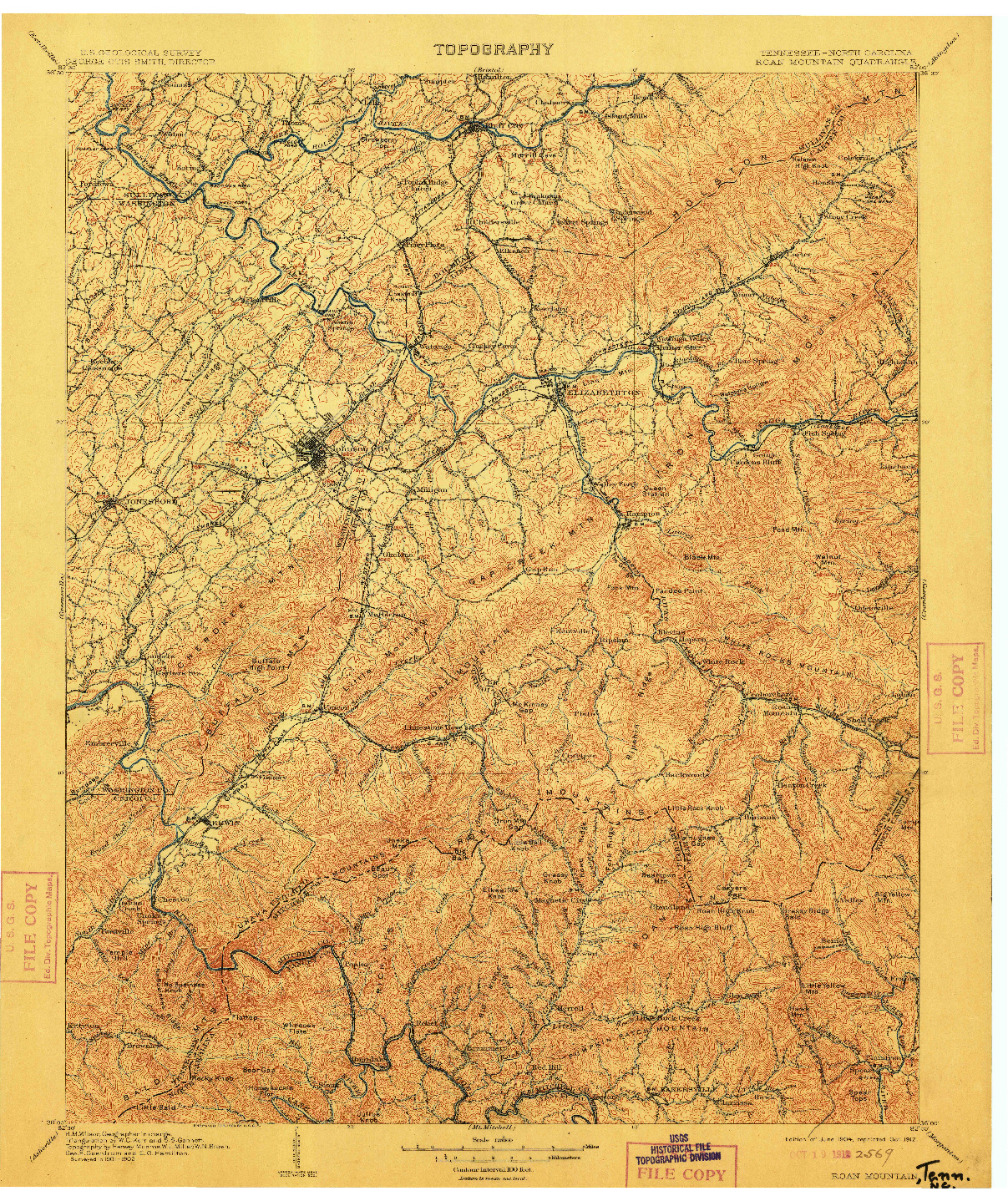 USGS 1:125000-SCALE QUADRANGLE FOR ROAN MOUNTAIN, TN 1904