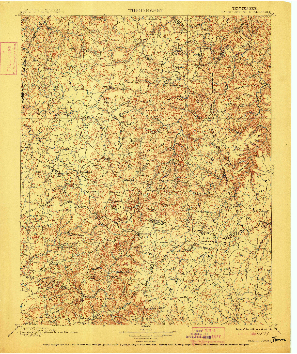 USGS 1:125000-SCALE QUADRANGLE FOR STANDINGSTONE, TN 1898