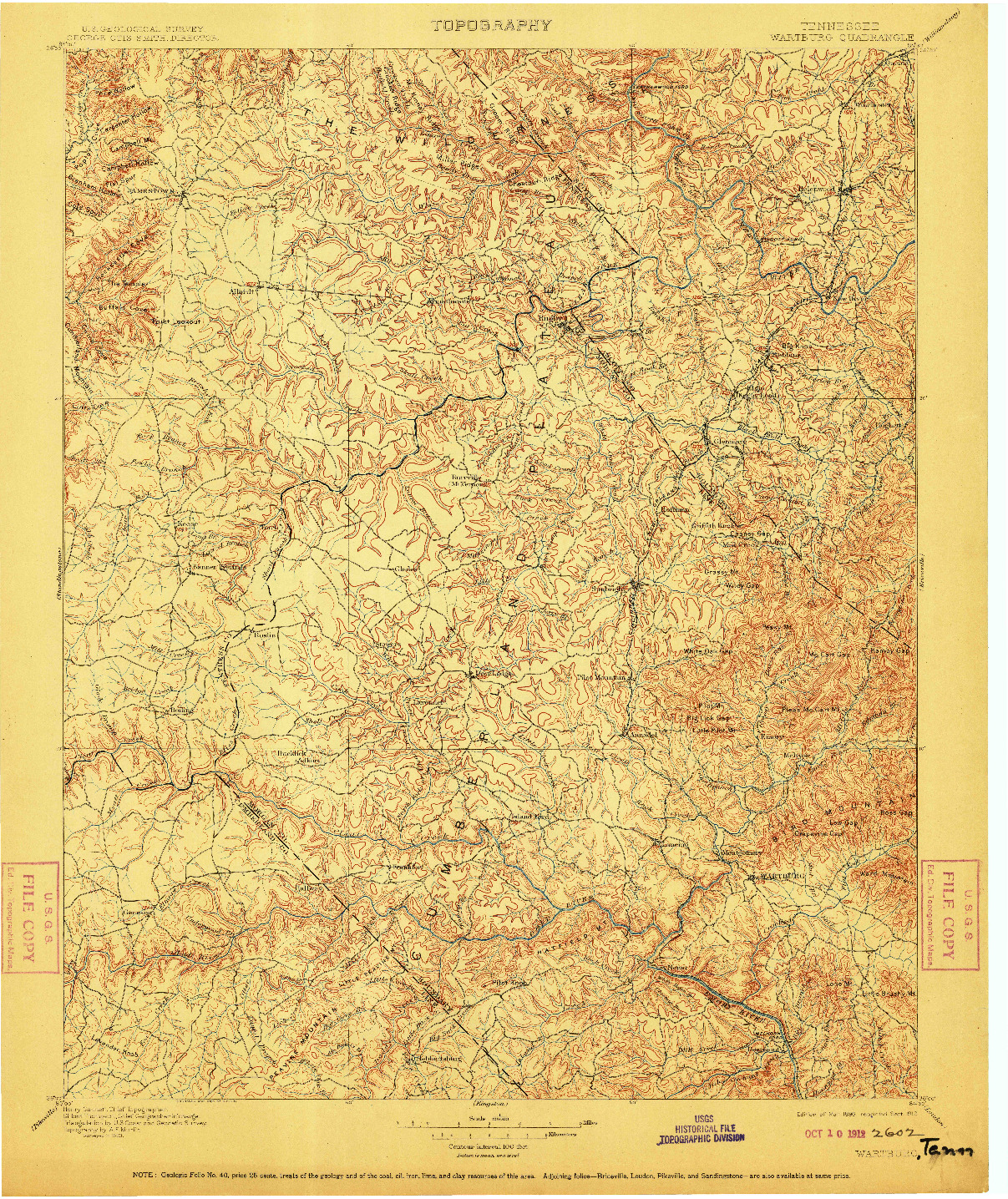 USGS 1:125000-SCALE QUADRANGLE FOR WARTBURG, TN 1896