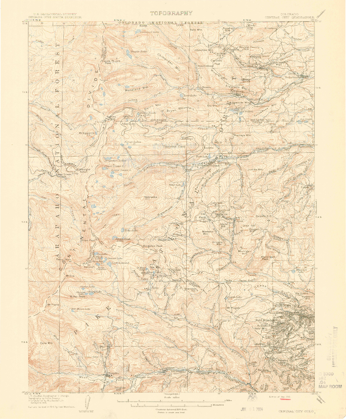 USGS 1:62500-SCALE QUADRANGLE FOR CENTRAL CITY, CO 1912