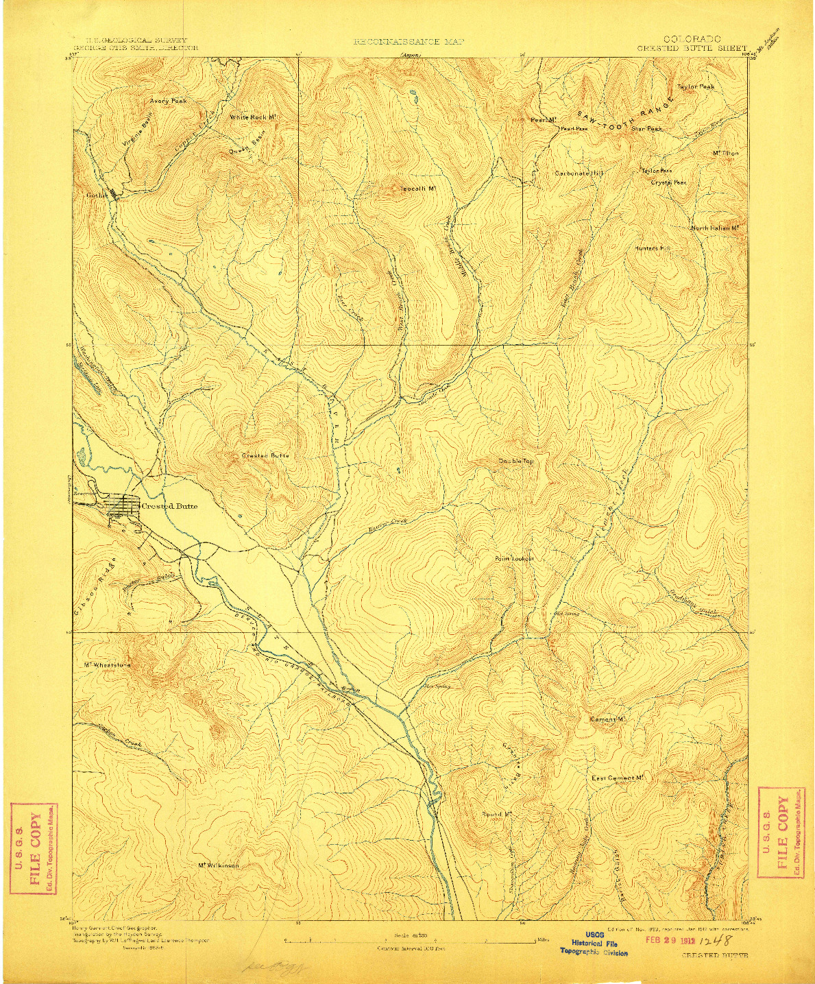 USGS 1:62500-SCALE QUADRANGLE FOR CRESTED BUTTE, CO 1893