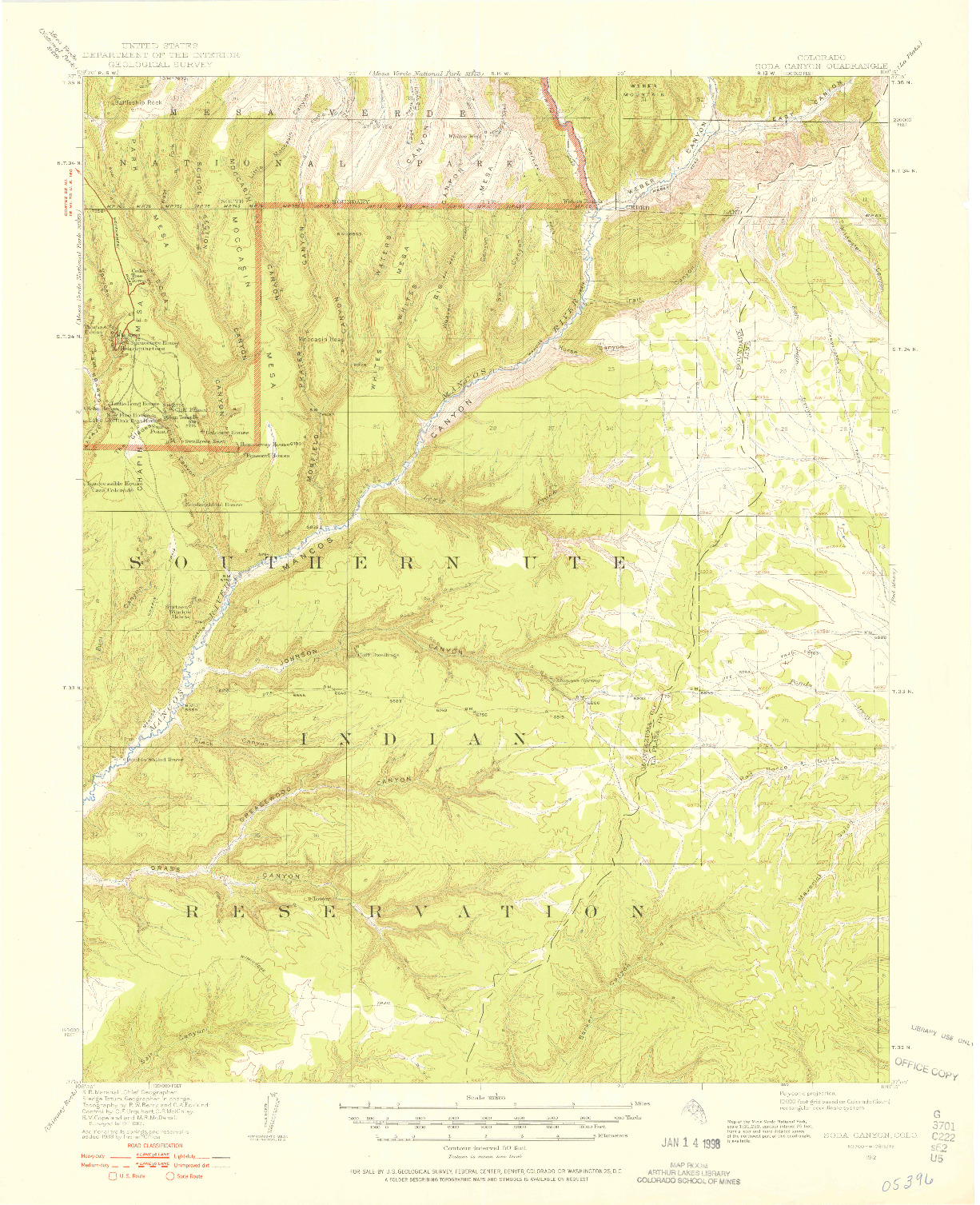 USGS 1:62500-SCALE QUADRANGLE FOR SODA CANYON, CO 1912