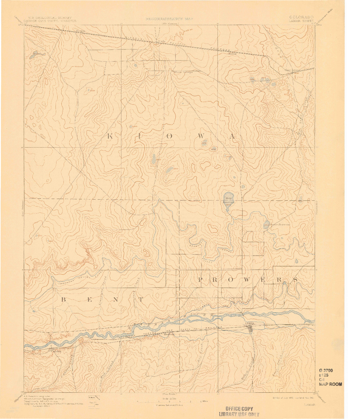 USGS 1:125000-SCALE QUADRANGLE FOR LAMAR, CO 1892