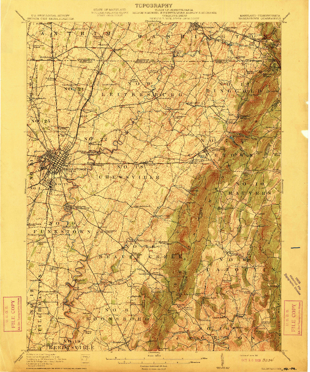 USGS 1:62500-SCALE QUADRANGLE FOR HAGERSTOWN, MD 1912