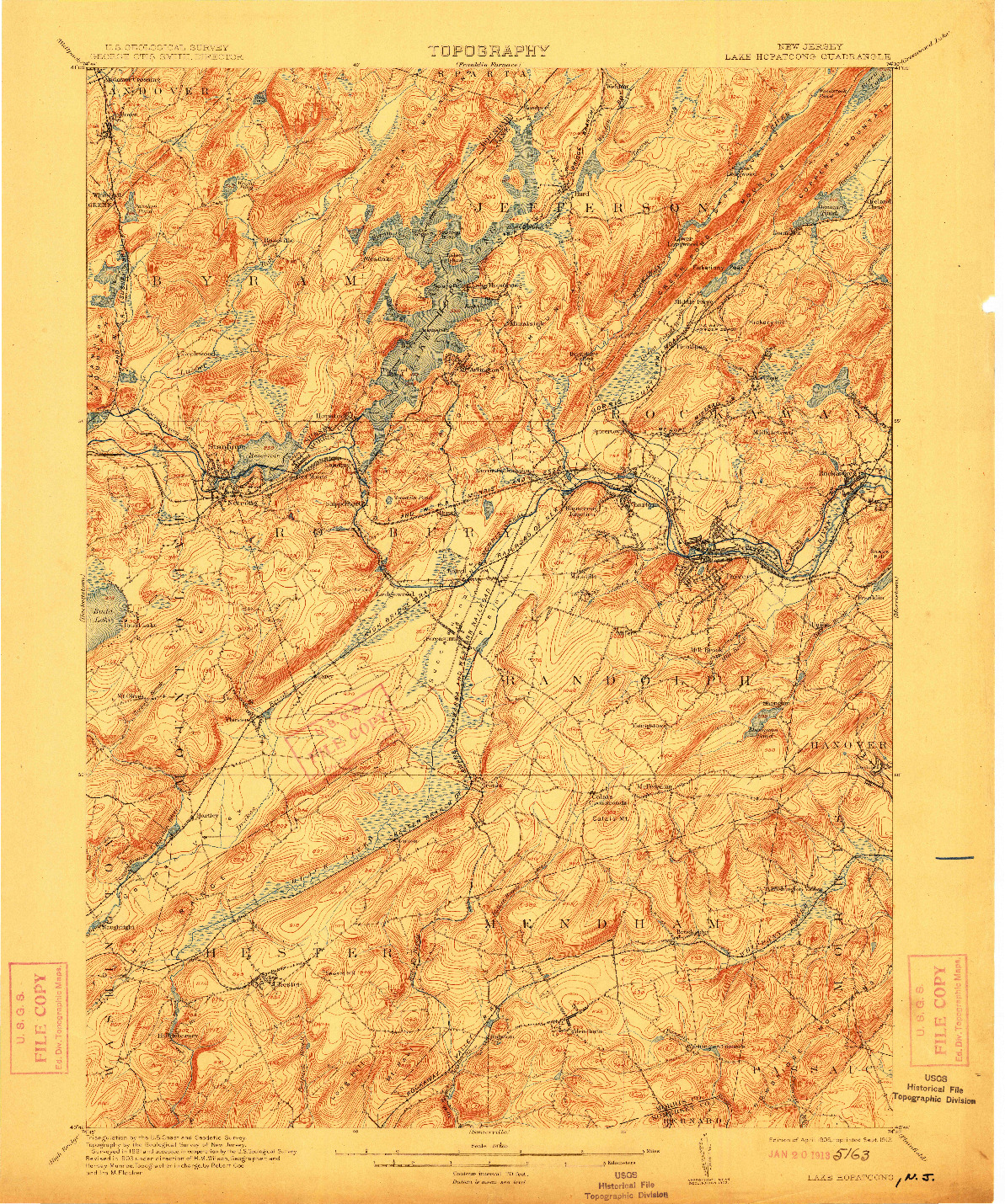 USGS 1:62500-SCALE QUADRANGLE FOR LAKE HOPATCONG, NJ 1905