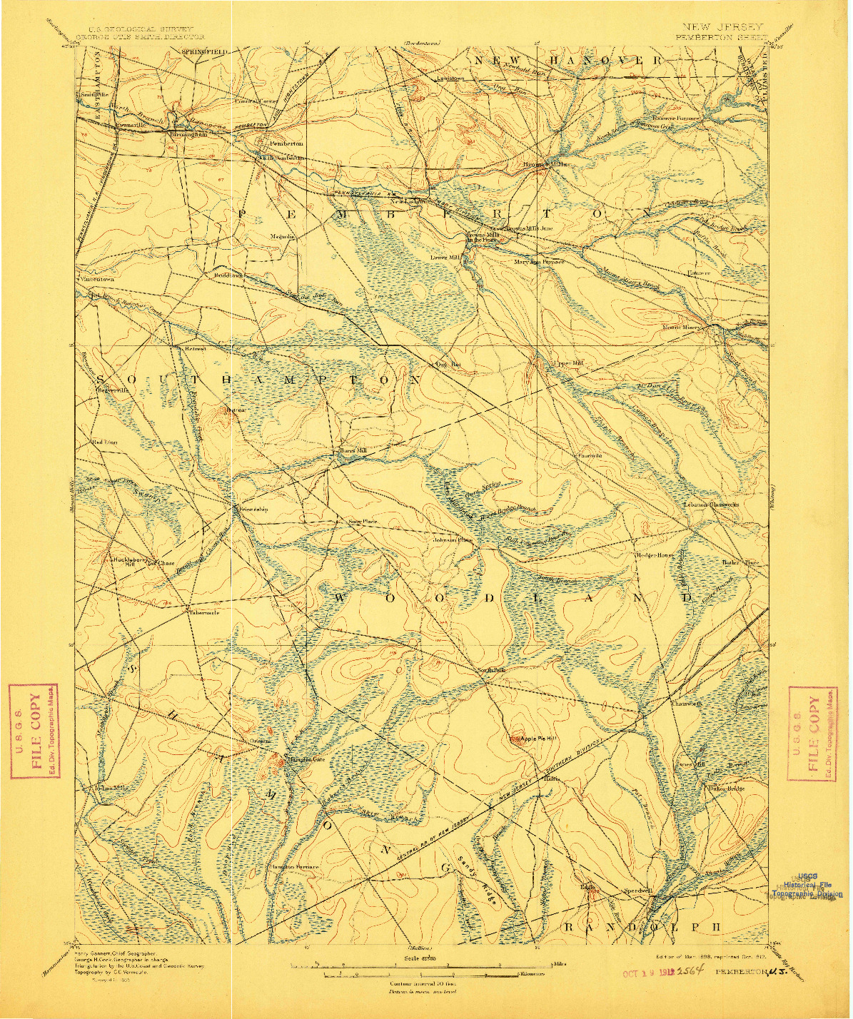 USGS 1:62500-SCALE QUADRANGLE FOR PEMBERTON, NJ 1898