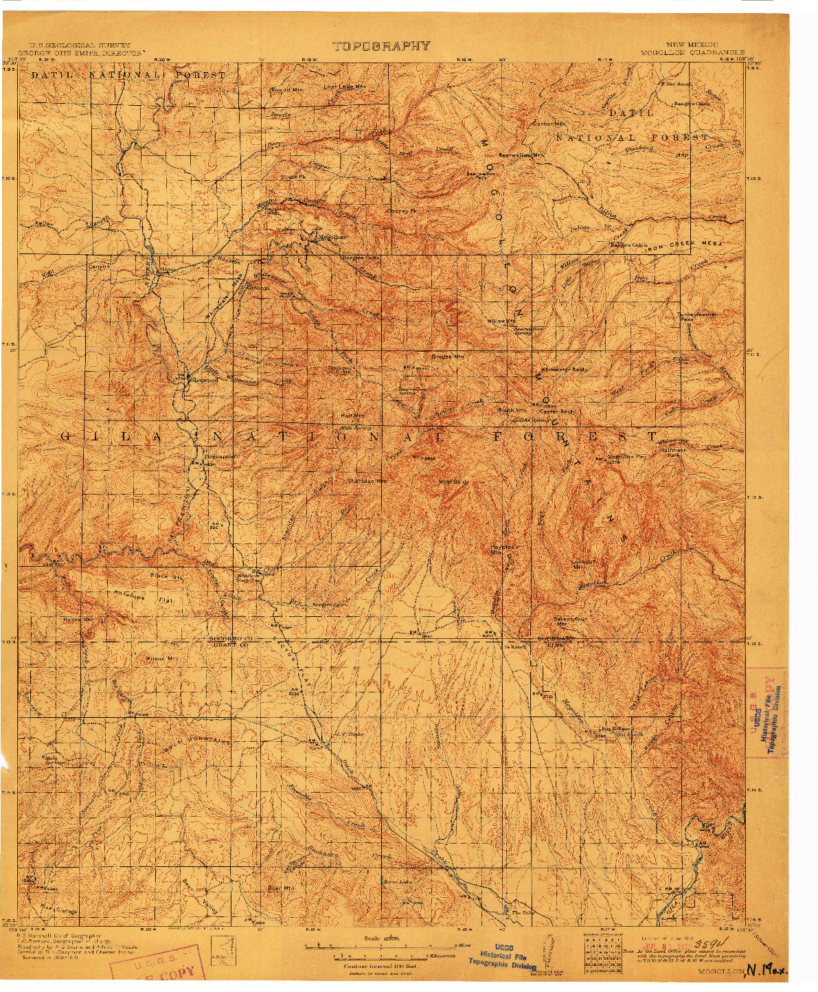 USGS 1:125000-SCALE QUADRANGLE FOR MOGOLLON, NM 1912