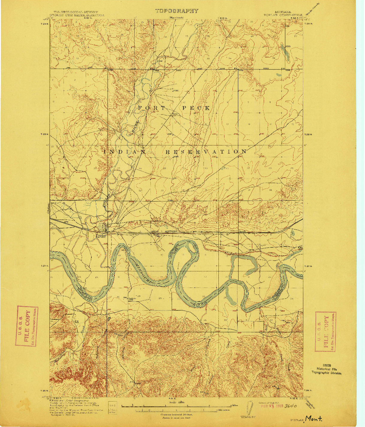 USGS 1:62500-SCALE QUADRANGLE FOR POPLAR, MT 1912