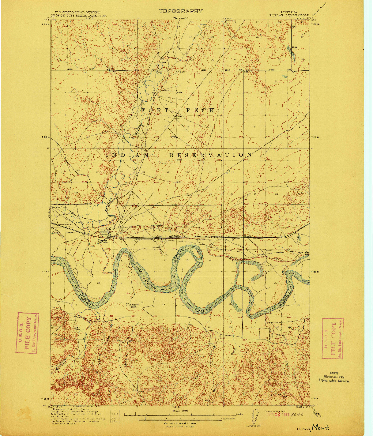 USGS 1:62500-SCALE QUADRANGLE FOR POPLAR, MT 1912