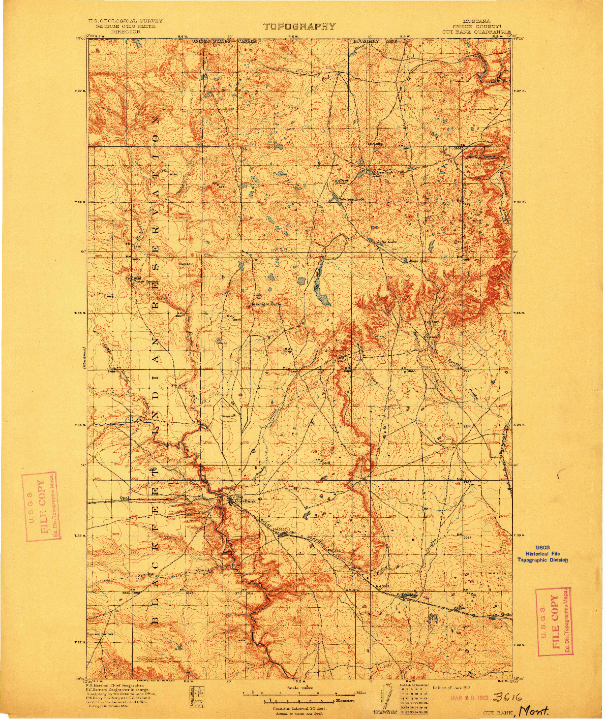 USGS 1:125000-SCALE QUADRANGLE FOR CUT BANK, MT 1912