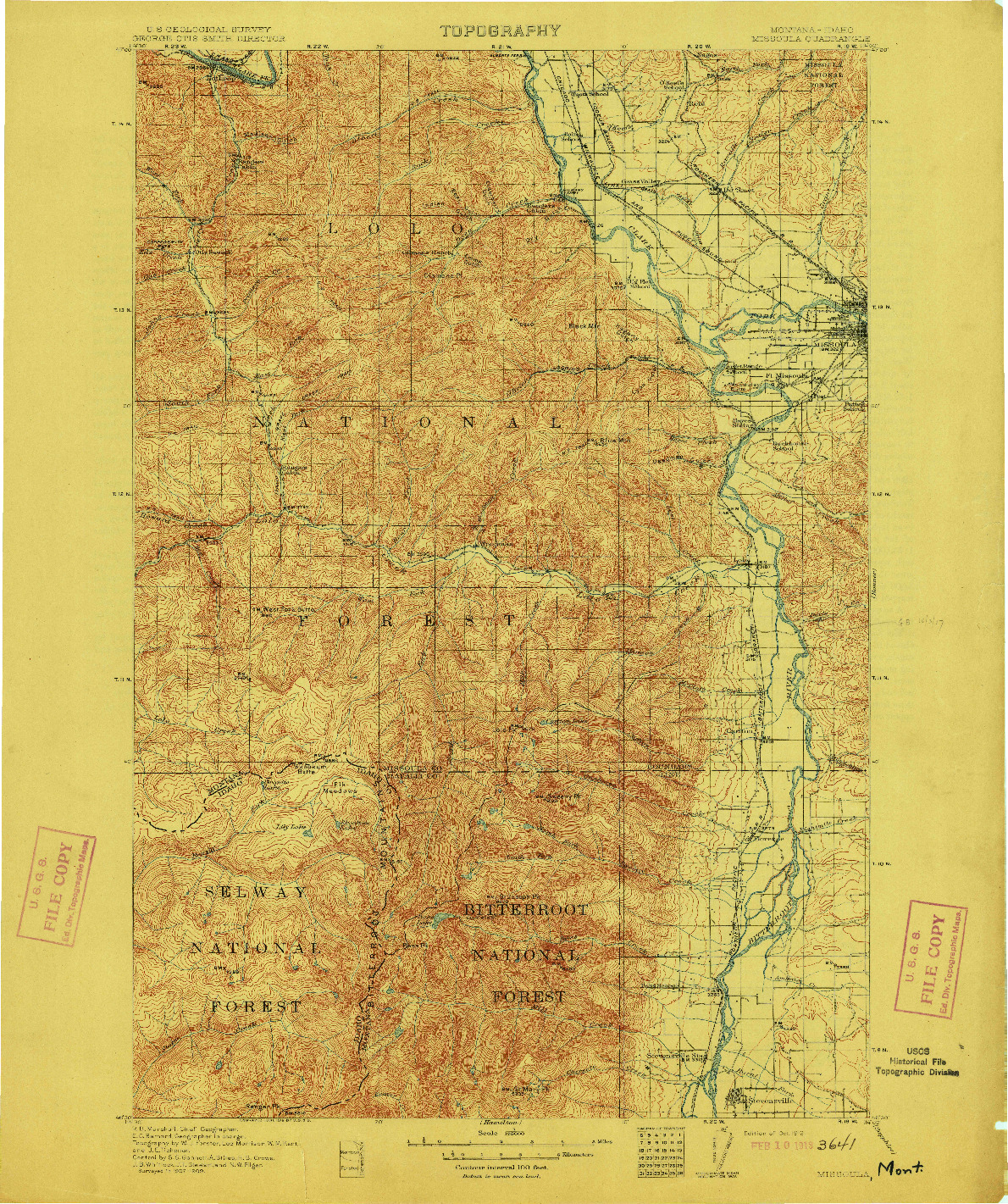 USGS 1:125000-SCALE QUADRANGLE FOR MISSOULA, MT 1912