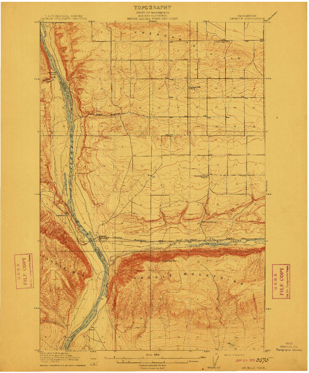 USGS 1:62500-SCALE QUADRANGLE FOR BEVERLY, WA 1912