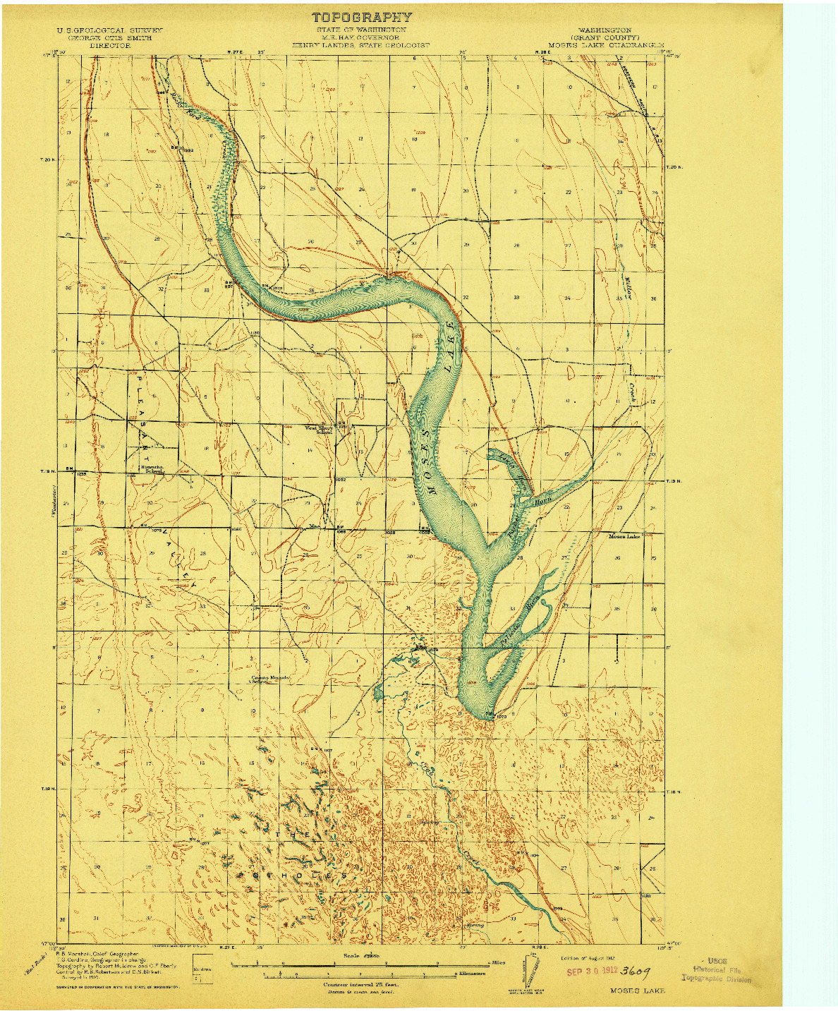 USGS 1:62500-SCALE QUADRANGLE FOR MOSES LAKE, WA 1912