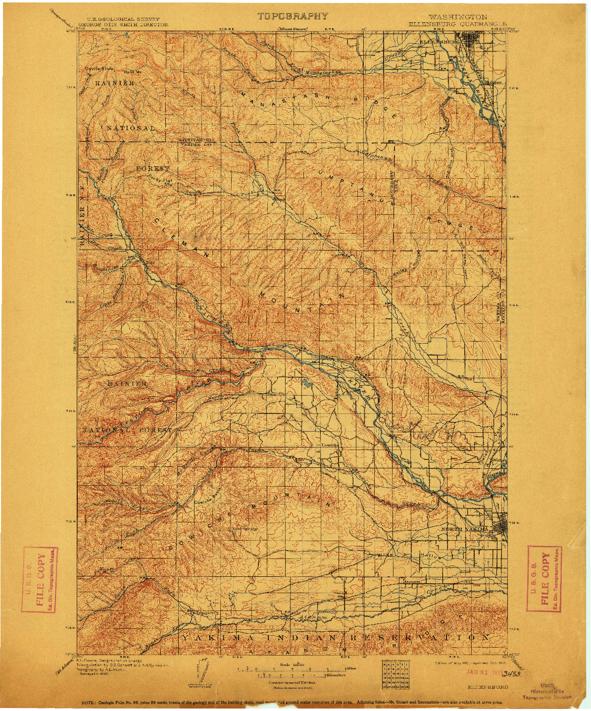 USGS 1:125000-SCALE QUADRANGLE FOR ELLENSBURG, WA 1901