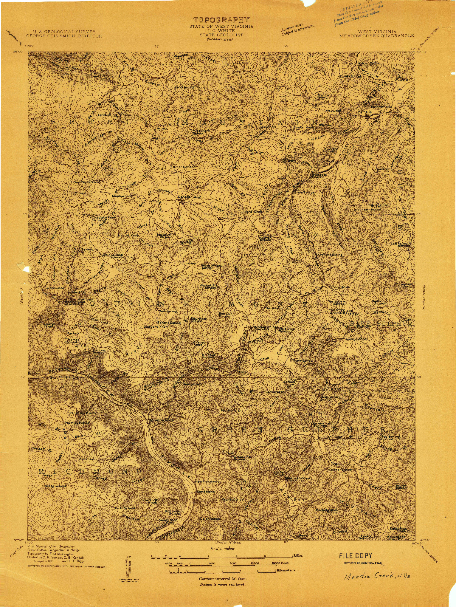 USGS 1:48000-SCALE QUADRANGLE FOR MEADOW CREEK, WV 1912