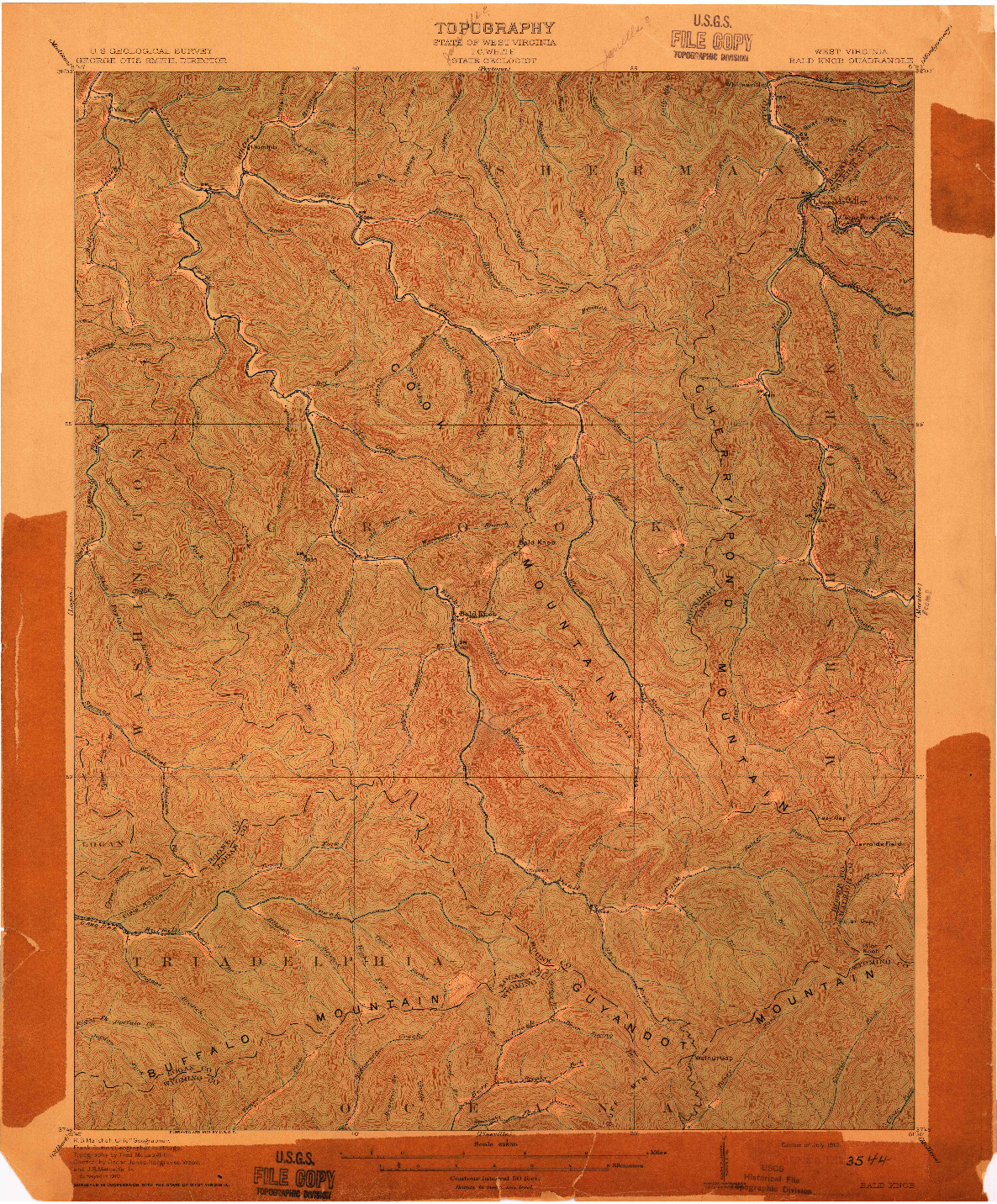 USGS 1:62500-SCALE QUADRANGLE FOR BALD KNOB, WV 1912