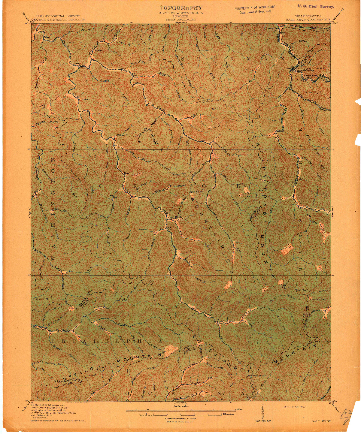 USGS 1:62500-SCALE QUADRANGLE FOR BALD KNOB, WV 1912