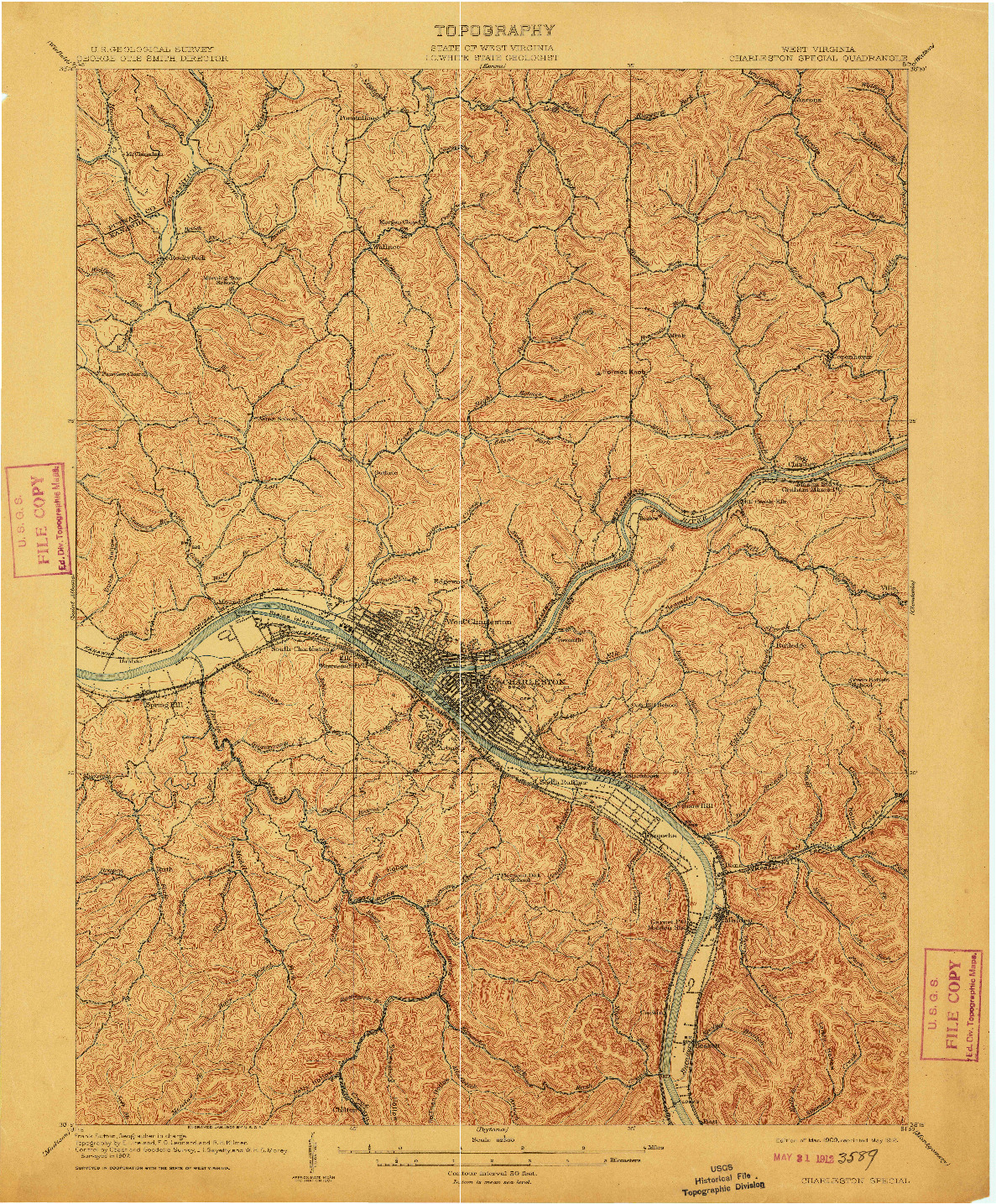 USGS 1:62500-SCALE QUADRANGLE FOR CHARLESTON SPECIAL, WV 1909