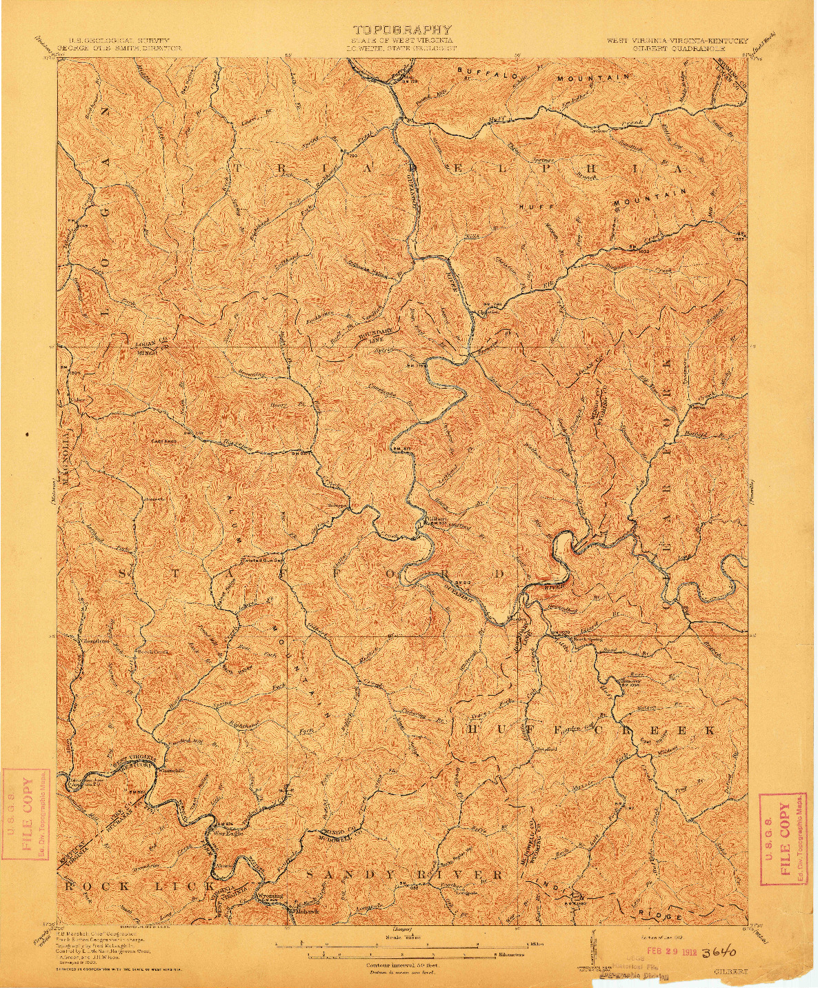 USGS 1:62500-SCALE QUADRANGLE FOR GILBERT, WV 1912