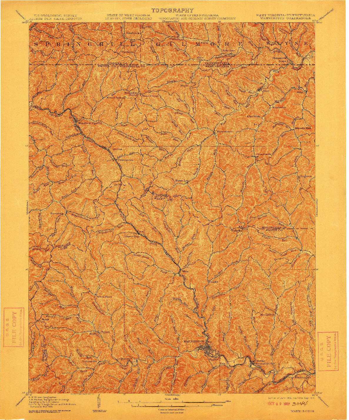 USGS 1:62500-SCALE QUADRANGLE FOR MANNINGTON, WV 1905