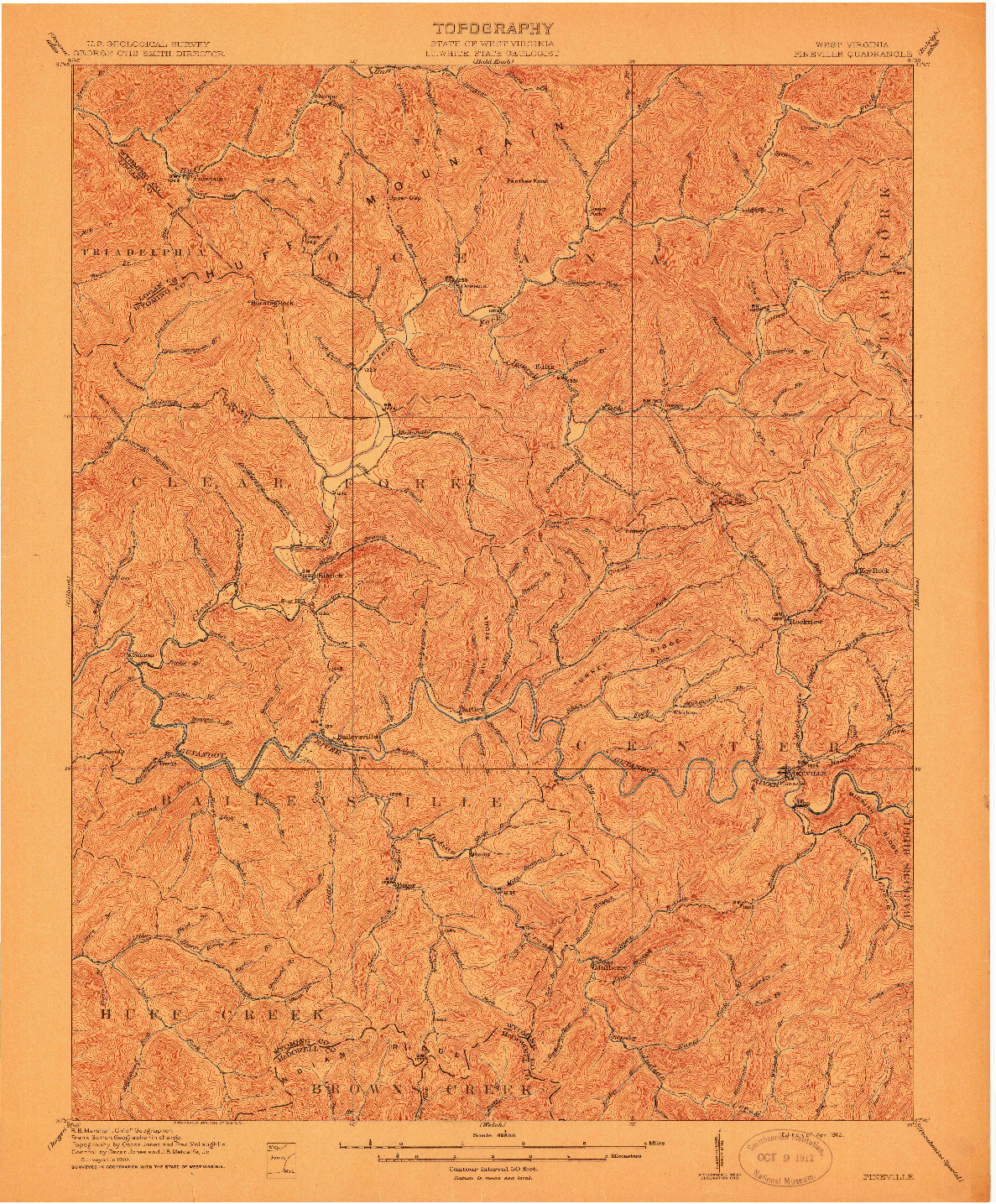 USGS 1:62500-SCALE QUADRANGLE FOR PINEVILLE, WV 1912