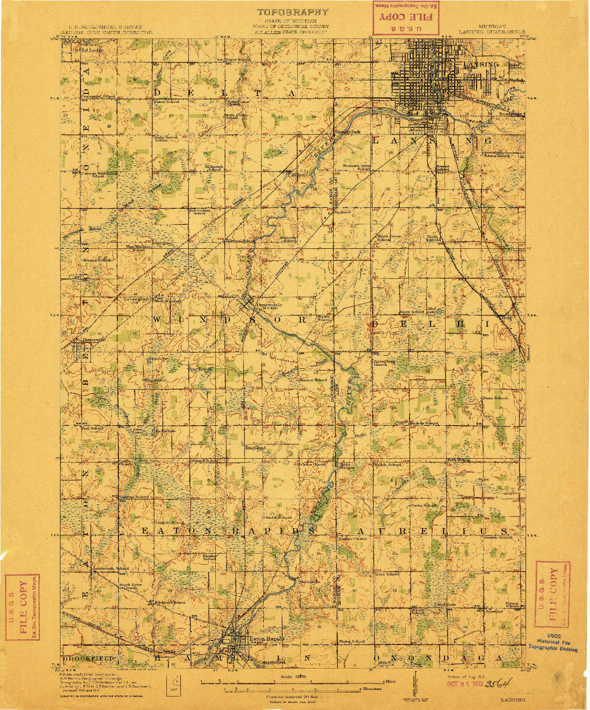 USGS 1:62500-SCALE QUADRANGLE FOR LANSING, MI 1912