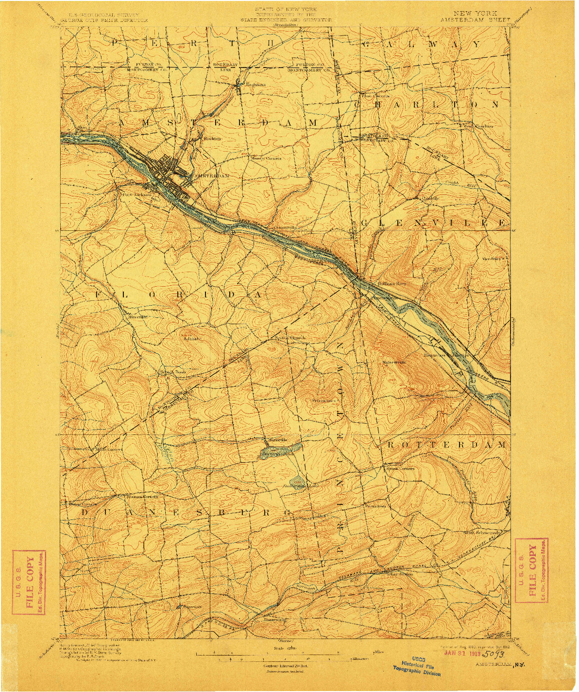 USGS 1:62500-SCALE QUADRANGLE FOR AMSTERDAM, NY 1895