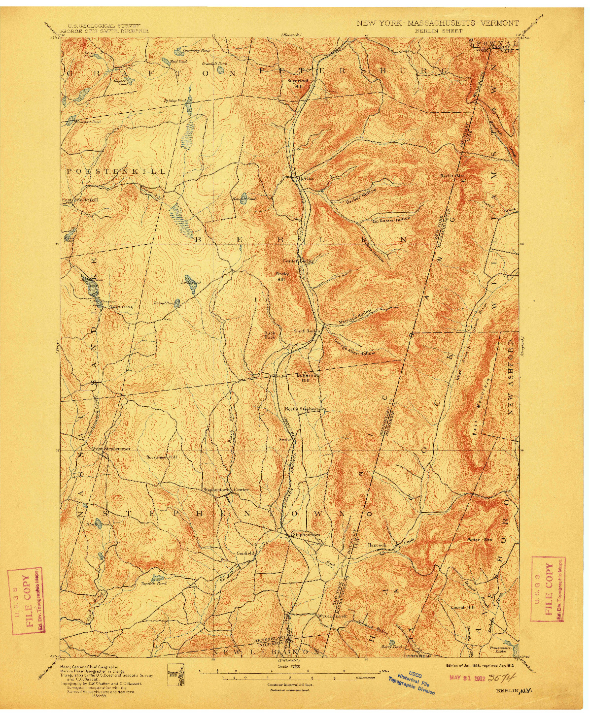 USGS 1:62500-SCALE QUADRANGLE FOR BERLIN, NY 1898