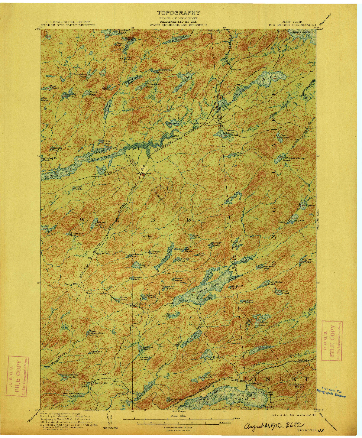 USGS 1:62500-SCALE QUADRANGLE FOR BIG MOOSE, NY 1903