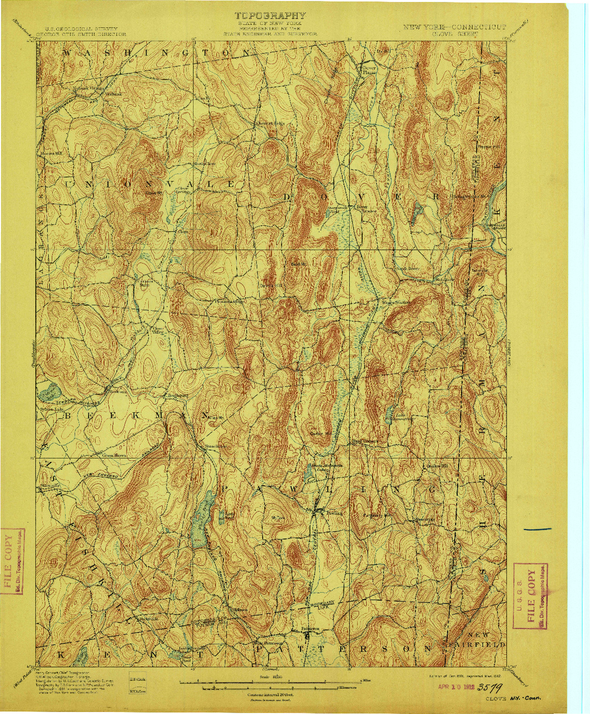 USGS 1:62500-SCALE QUADRANGLE FOR CLOVE, NY 1901