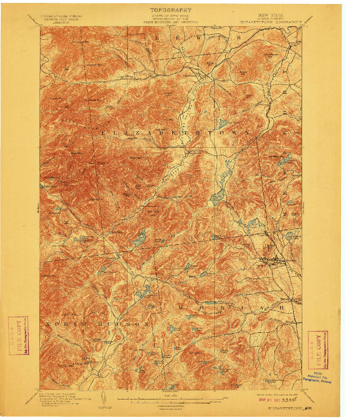 USGS 1:62500-SCALE QUADRANGLE FOR ELIZABETHTOWN, NY 1901