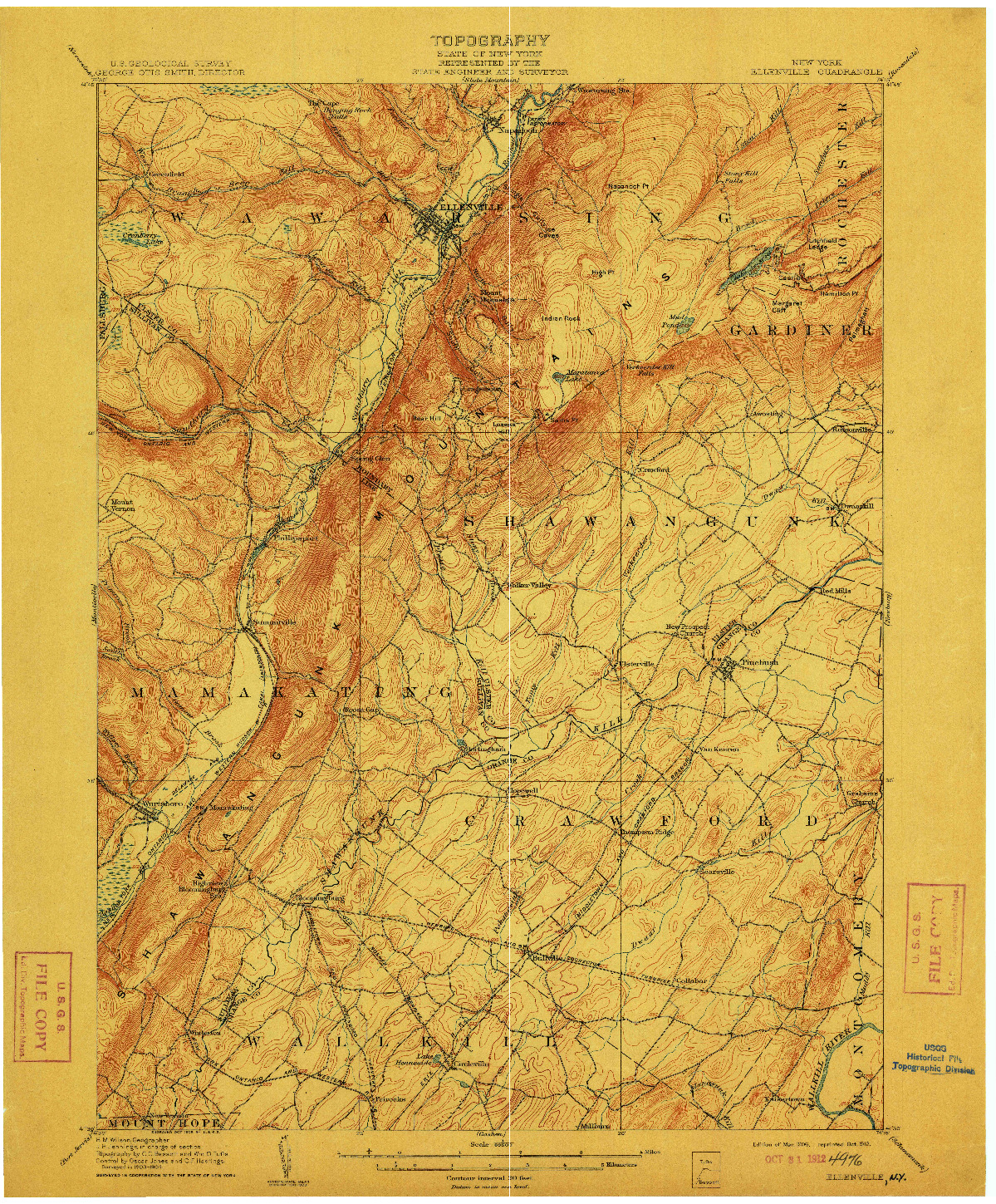 USGS 1:62500-SCALE QUADRANGLE FOR ELLENVILLE, NY 1906