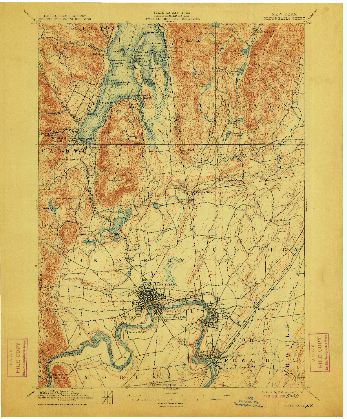 USGS 1:62500-SCALE QUADRANGLE FOR GLENS FALLS, NY 1897