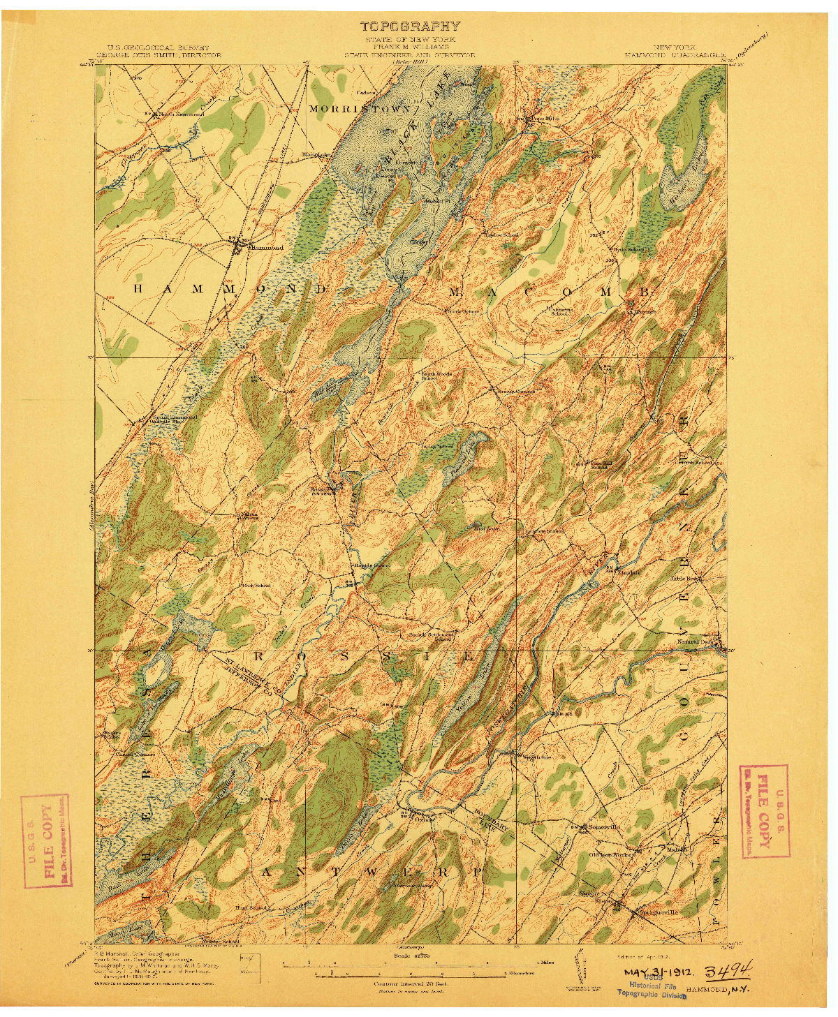 USGS 1:62500-SCALE QUADRANGLE FOR HAMMOND, NY 1912