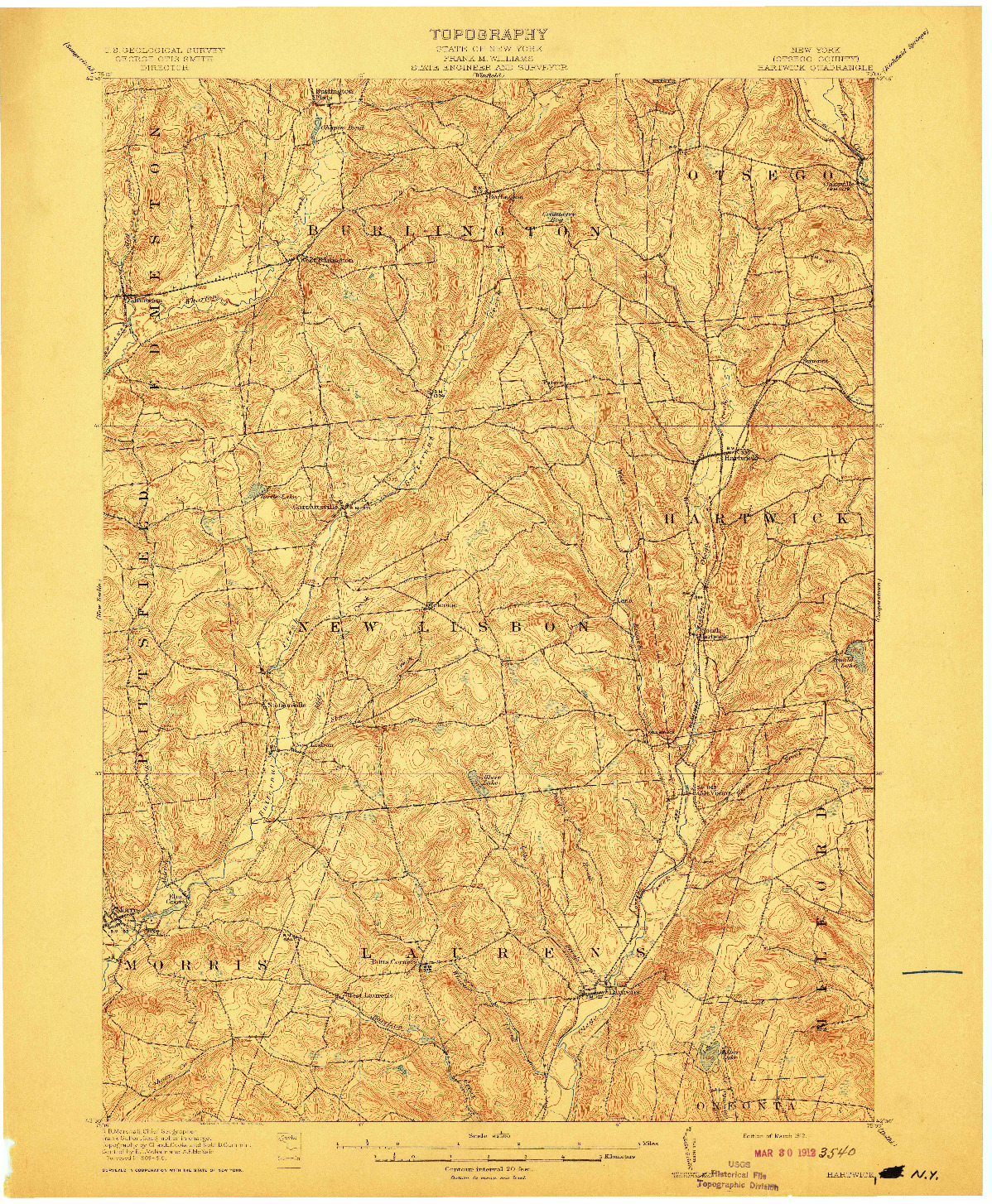 USGS 1:62500-SCALE QUADRANGLE FOR HARTWICK, NY 1912
