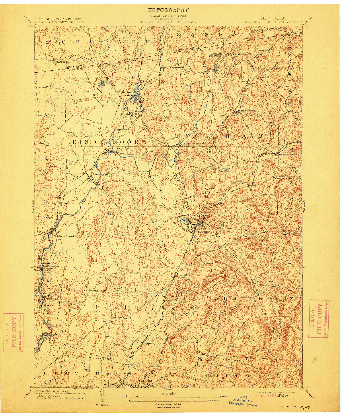 USGS 1:62500-SCALE QUADRANGLE FOR KINDERHOOK, NY 1903
