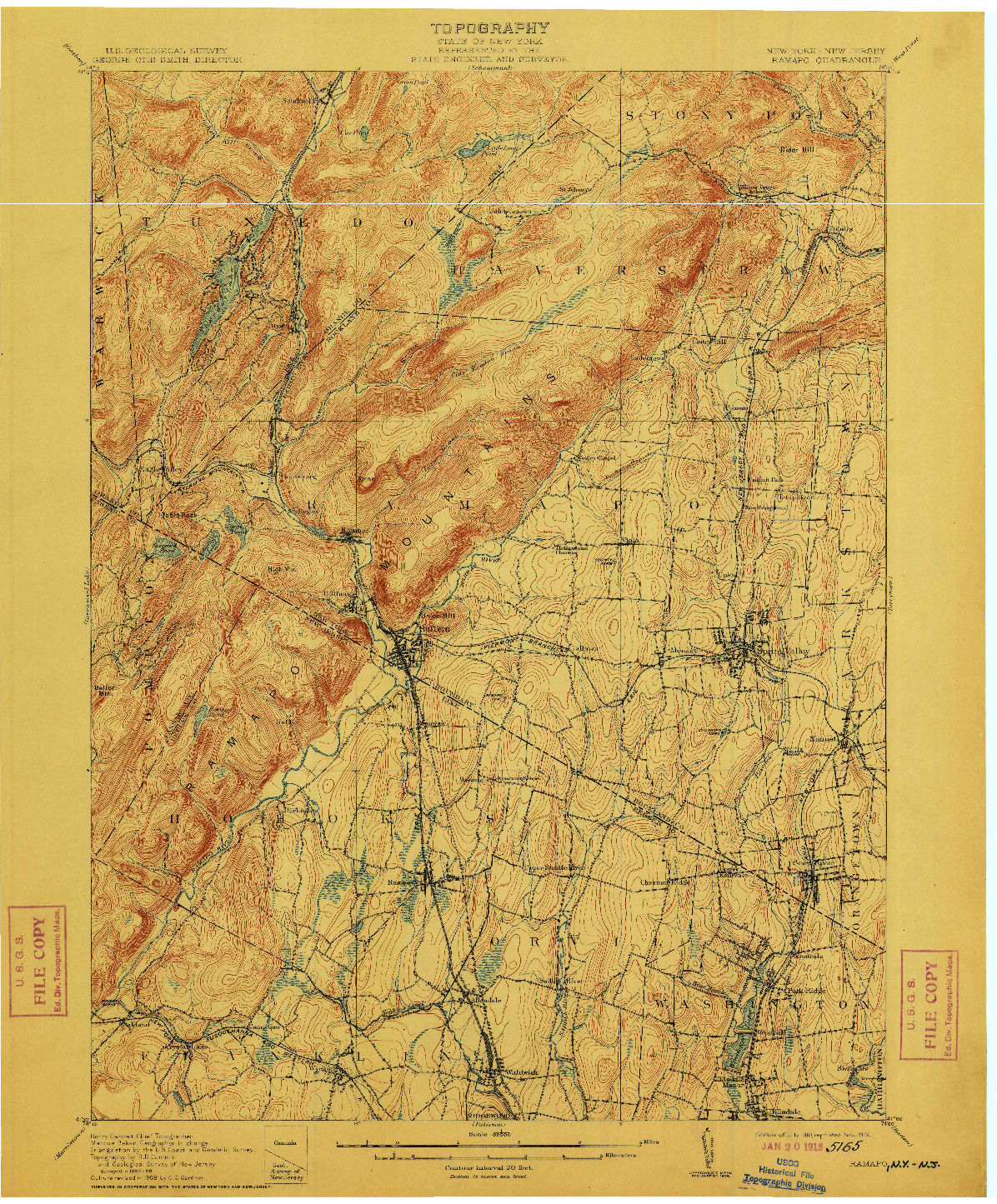 USGS 1:62500-SCALE QUADRANGLE FOR RAMAPO, NY 1910