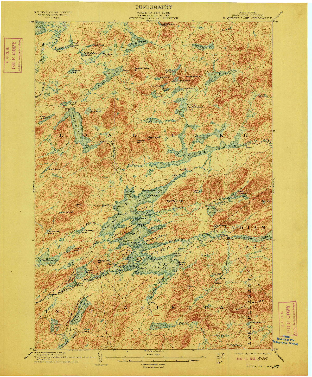 USGS 1:62500-SCALE QUADRANGLE FOR RAQUETTE LAKE, NY 1903