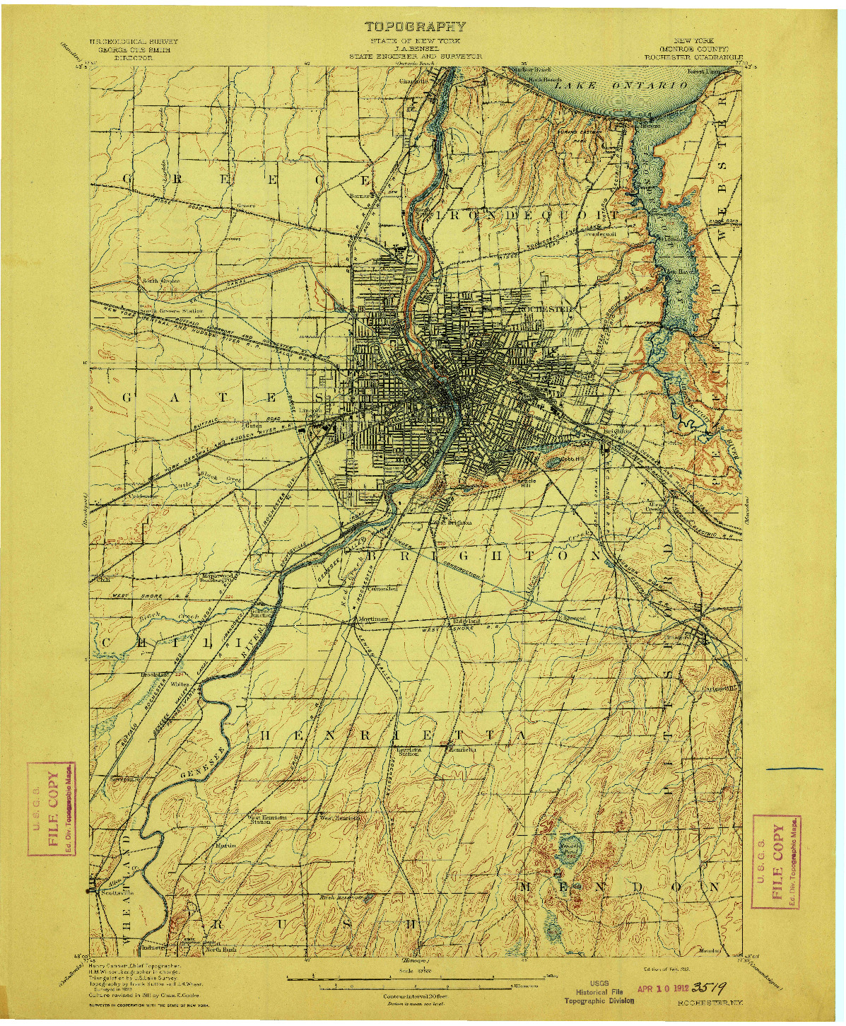USGS 1:62500-SCALE QUADRANGLE FOR ROCHESTER, NY 1912
